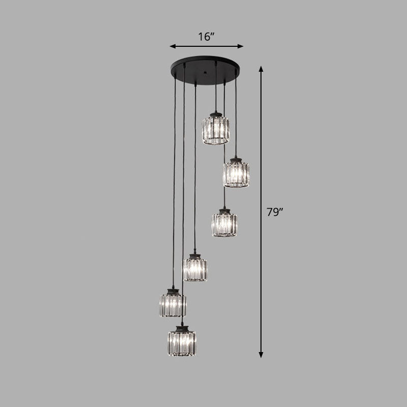 Spiral Cylinder Multi Ceiling Lamp Contemporary Prismatic Crystal Stairwell Suspension Light Fixture