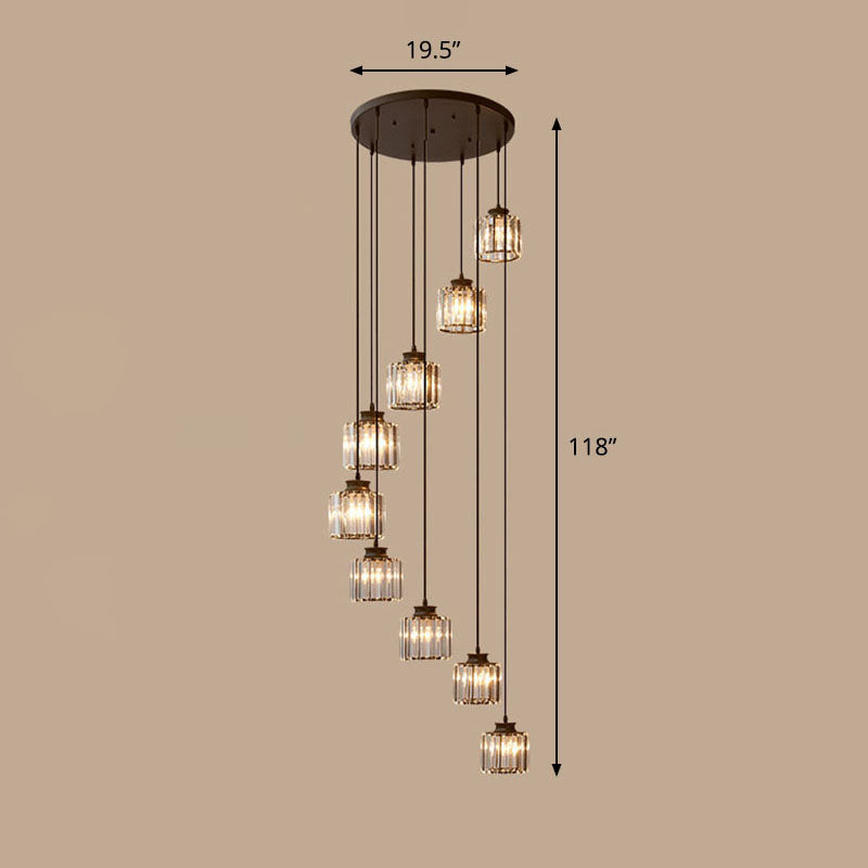 Spiral Cylinder Multi Ceiling Lamp Contemporary Prismatic Crystal Stairwell Suspension Light Fixture