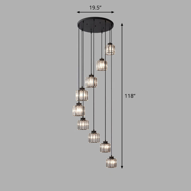 Spiral Cylinder Multi Ceiling Lamp Contemporary Prismatic Crystal Stairwell Suspension Light Fixture