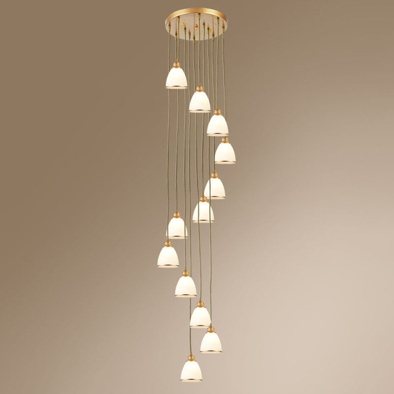 Spiral Bell Shade Trap Trap Hangende lichte crème Glas Glas Simplicity Multi Light Pendant
