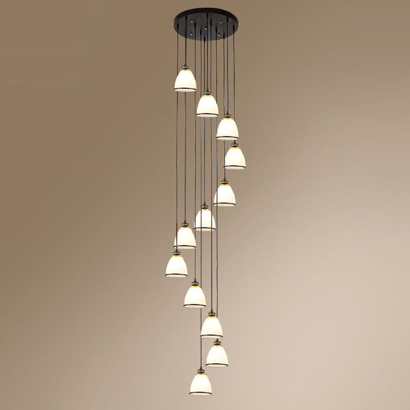 Spiral Bell Shade Trap Trap Hangende lichte crème Glas Glas Simplicity Multi Light Pendant