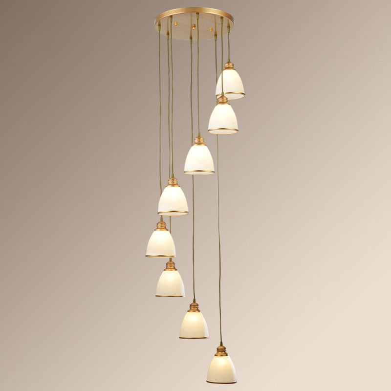 Spiral Bell Shade Trap Trap Hangende lichte crème Glas Glas Simplicity Multi Light Pendant