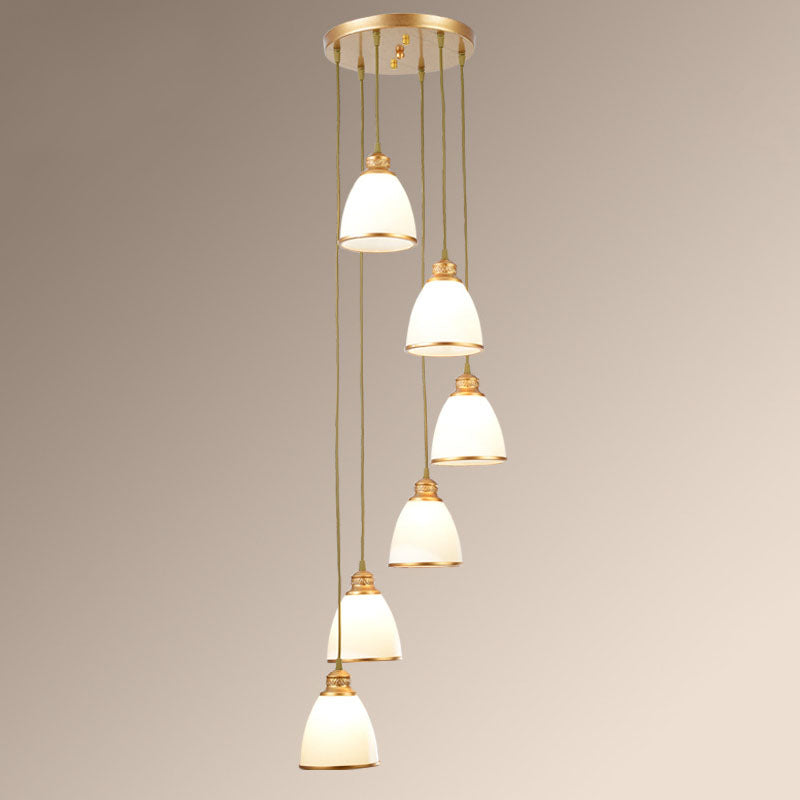 Spiral Bell Shade Trap Trap Hangende lichte crème Glas Glas Simplicity Multi Light Pendant