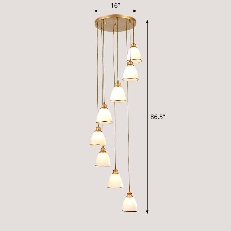Spiral Bell Shade Trap Trap Hangende lichte crème Glas Glas Simplicity Multi Light Pendant