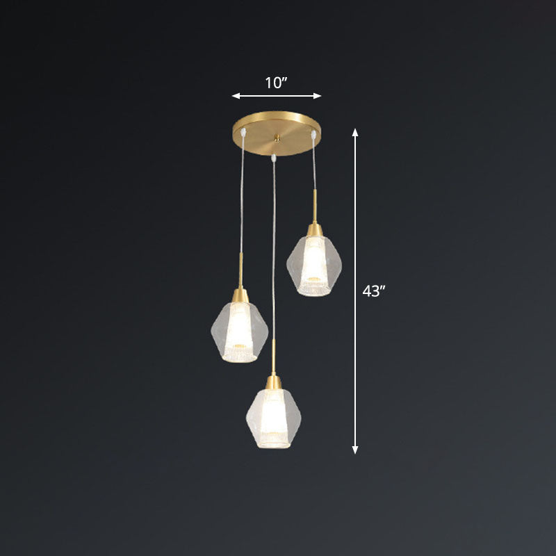 Duidelijke met de hand geblazen glazen gearceerde multi -plafondlamp Noordse stijl gouden suspensieverlichting voor trap