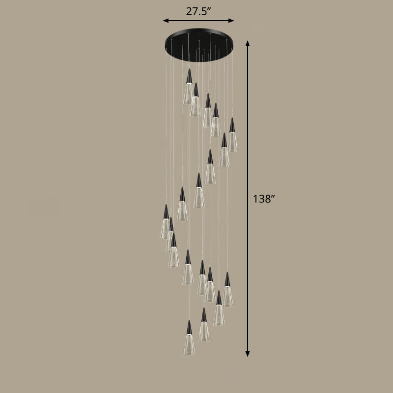 Modern Style Spiral Conical Multi Light Pendant Acrylic Stairwell Hanging Lighting