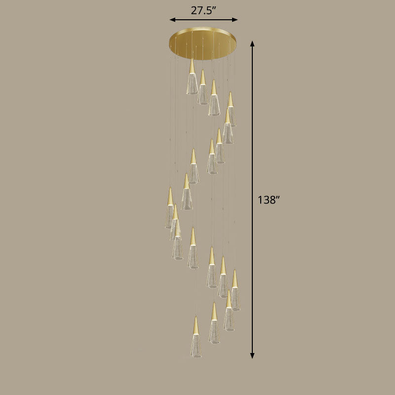 Modern Style Spiral Conical Multi Light Pendant Acrylic Stairwell Hanging Lighting