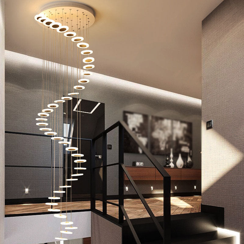 Spiral Disc Multi Ceiling Lamp Contemporary Staircase Suspension Light Fixture in White