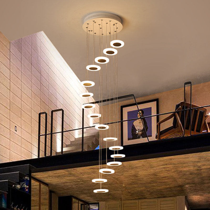 Spiral Disc Multi Ceiling Lamp Contemporary Staircase Suspension Light Fixture in White