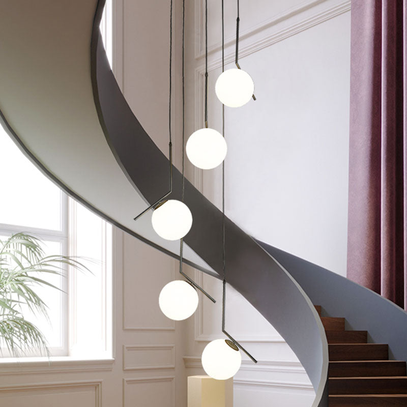 Spiral Globe Stairwell Hanging Lighting Opal Glass Simplicity Multi Light Pendant