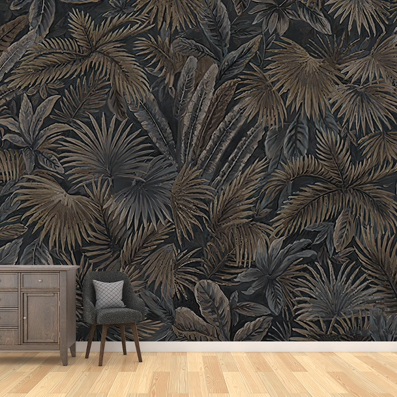 Black and Blue Leaves Mural Wallpaper Stain-Resistant Wall Art for Living Room Decor