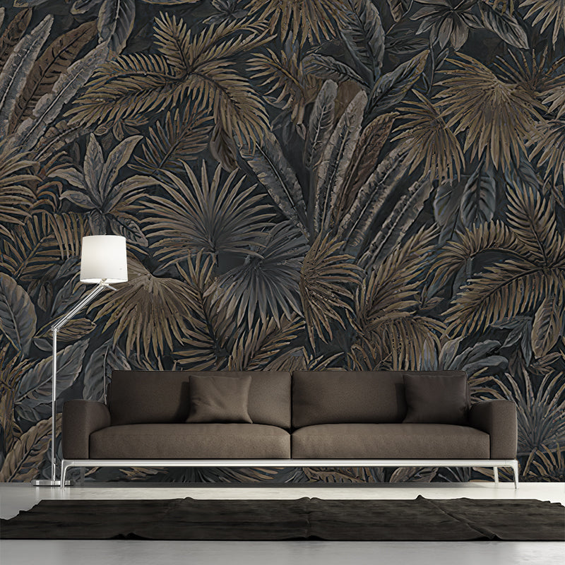Black and Blue Leaves Mural Wallpaper Stain-Resistant Wall Art for Living Room Decor