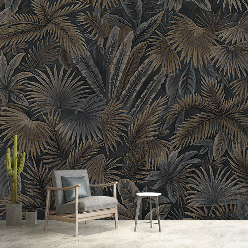 Black and Blue Leaves Mural Wallpaper Stain-Resistant Wall Art for Living Room Decor