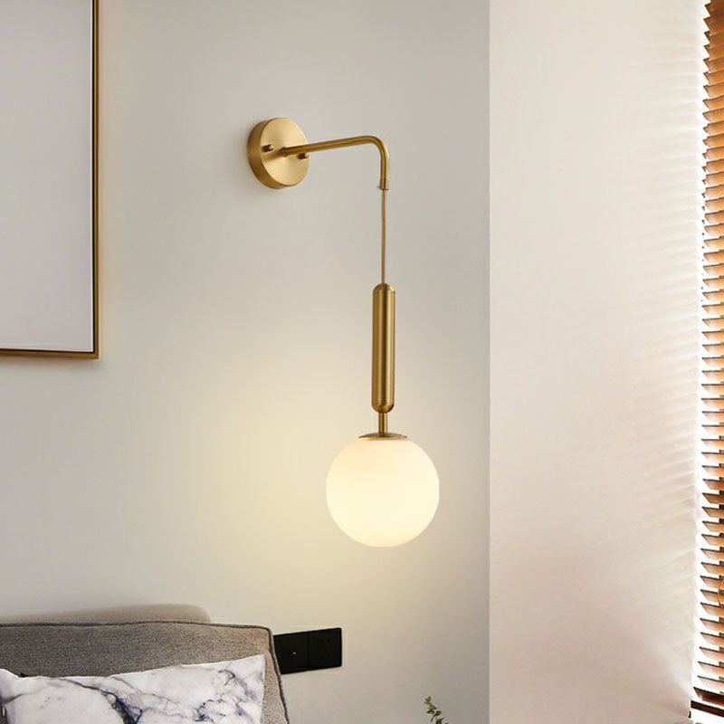Gold Finish Mini Globe Wall Light Sconce Minimalism 1-Bulb Cream Glass Wall Lighting