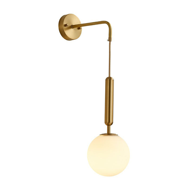 Gold Finish Mini Globe Wall Light Sconce Minimalism 1-Bulb Cream Glass Wall Lighting