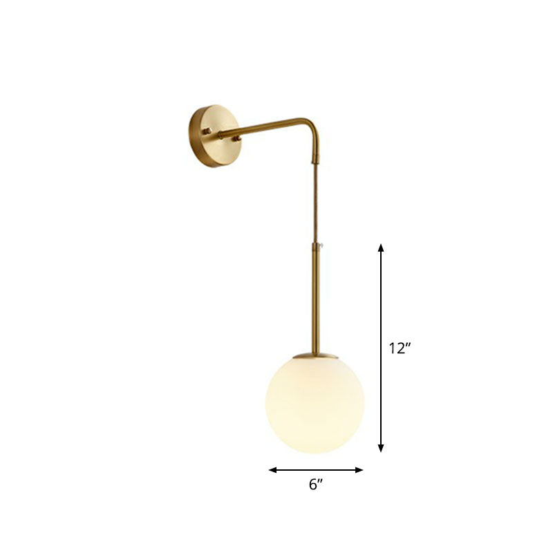 Gold Finish Mini Globe Wall Light Sconce Minimalism 1-Bulb Cream Glass Wall Lighting