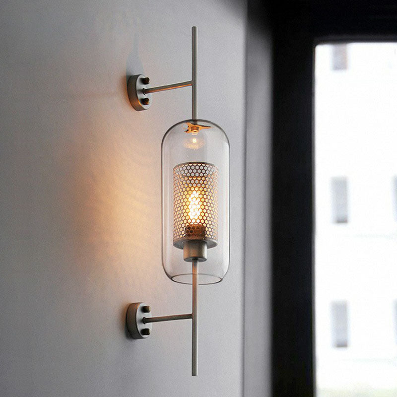Metal Mesh Screen Wall Light Sconce Minimalist 1-Head Wall Mount Lamp with Clear Glass Shade