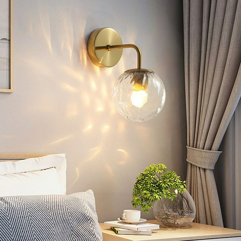 Spherical Wall Mount Light Simple Rippled Glass 1 Head Bedroom Reading Wall Lamp