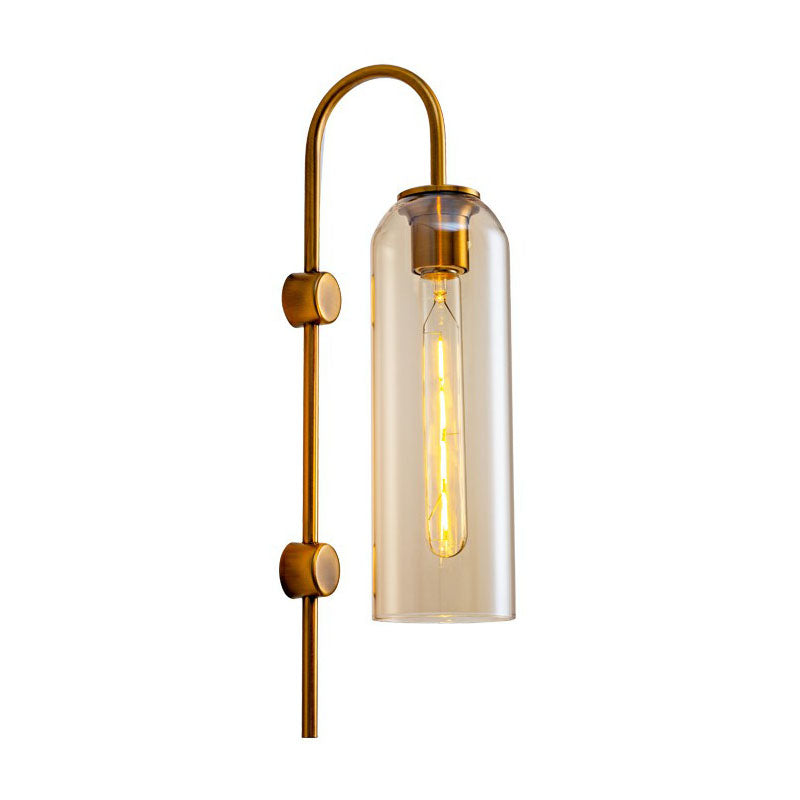 Elongated Dome Wall Sconce Light Post-Modern Glass 1-Light Corridor Wall Lamp with Gooseneck Arm