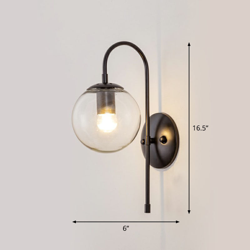 Gooseneck Restaurant Wall Lighting Ideas Metal 1-Light Minimalist Wall Sconce with Ball Glass Shade