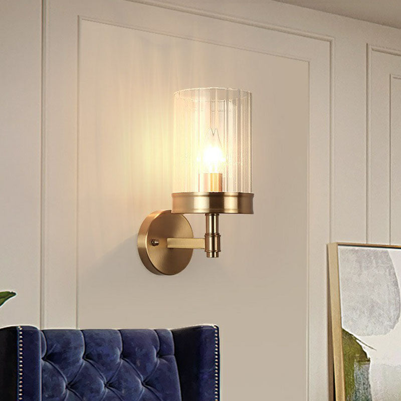 Cup Shaped Wall Light Sconce Simplicity Clear Glass 1 Head Gold Finish Wall Mount Light