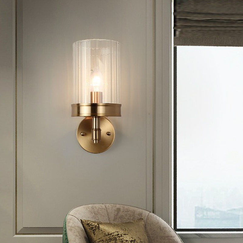 Cup Shaped Wall Light Sconce Simplicity Clear Glass 1 Head Gold Finish Wall Mount Light
