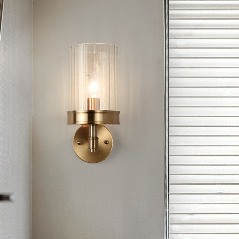 Cup Shaped Wall Light Sconce Simplicity Clear Glass 1 Head Gold Finish Wall Mount Light