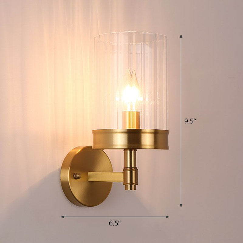 Cup Shaped Wall Light Sconce Simplicity Clear Glass 1 Head Gold Finish Wall Mount Light