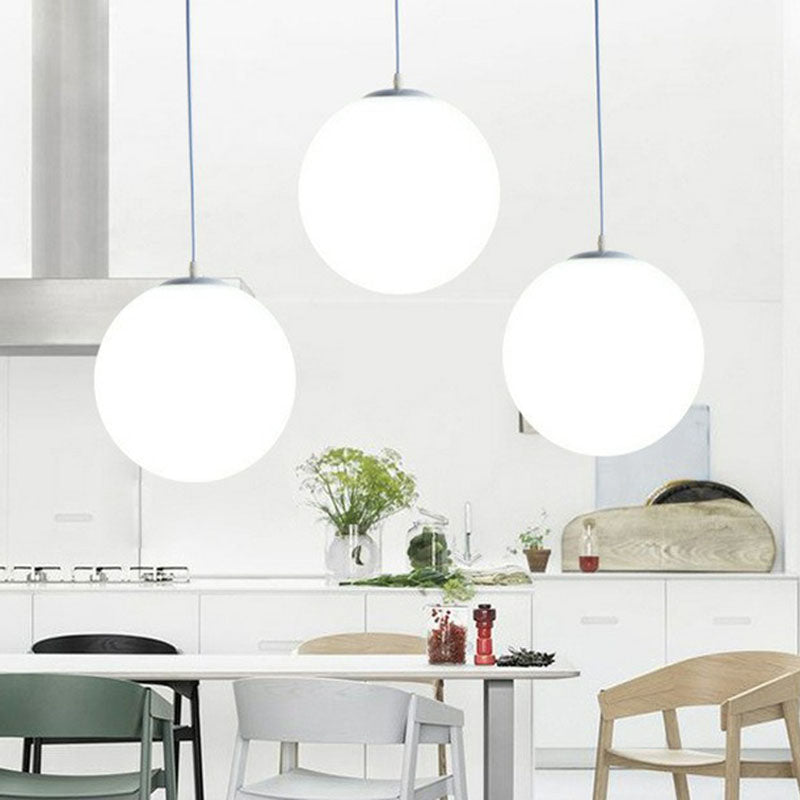 Opaque Glass Spherical Hanging Lamp Modern 1 Head White Pendant Lighting for Dining Room