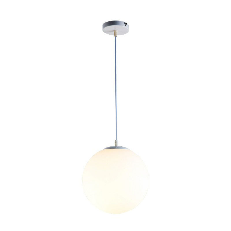 Single Restaurant Hanging Light Minimalist White Ceiling Lamp with Sphere Opal Glass Shade