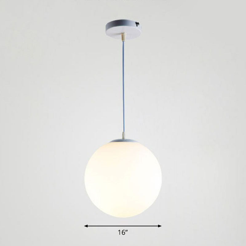 Single Restaurant Hanging Light Minimalist White Ceiling Lamp with Sphere Opal Glass Shade