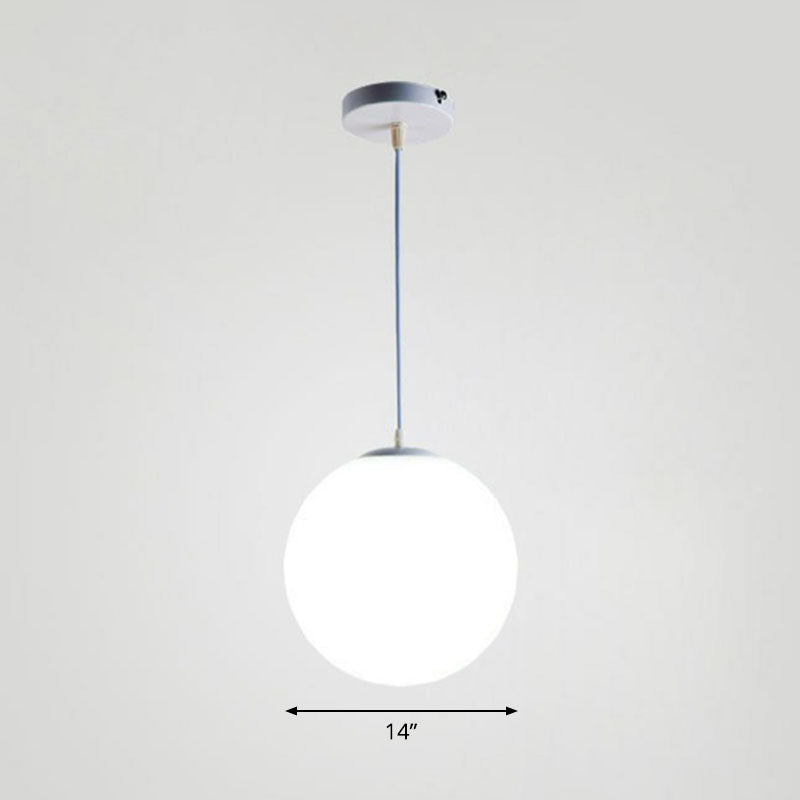 Single Restaurant Hanging Light Minimalist White Ceiling Lamp with Sphere Opal Glass Shade