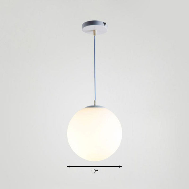 Single Restaurant Hanging Light Minimalist White Ceiling Lamp with Sphere Opal Glass Shade