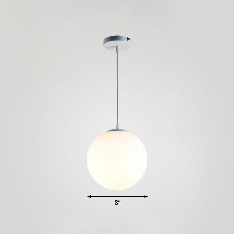 Single Restaurant Hanging Light Minimalist White Ceiling Lamp with Sphere Opal Glass Shade