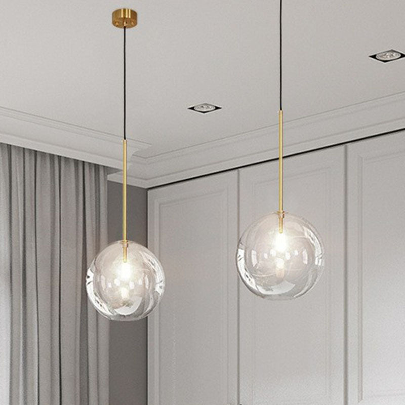 Hand-Blown Glass Globe Hanging Lamp Minimalism 1 Light Gold Finish Ceiling Pendant
