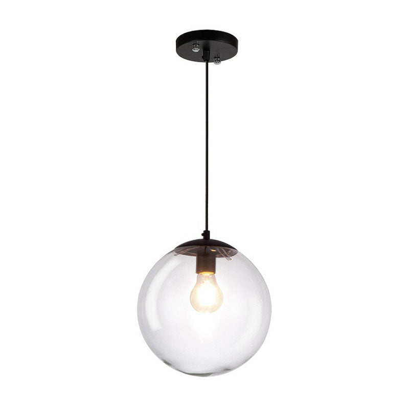 Spherical Pendant Light Simplicity Clear Glass 1-Bulb Black Suspended Lighting Fixture