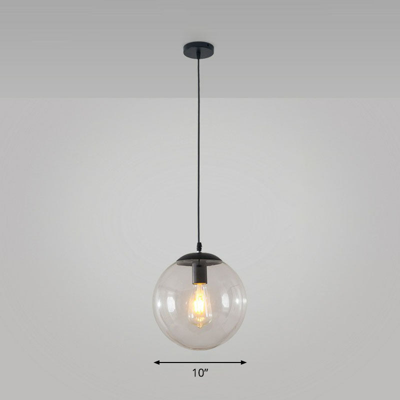 Sphere Restaurant Ceiling Suspension Lamp Glass Single-Bulb Simple Pendant Light in Black