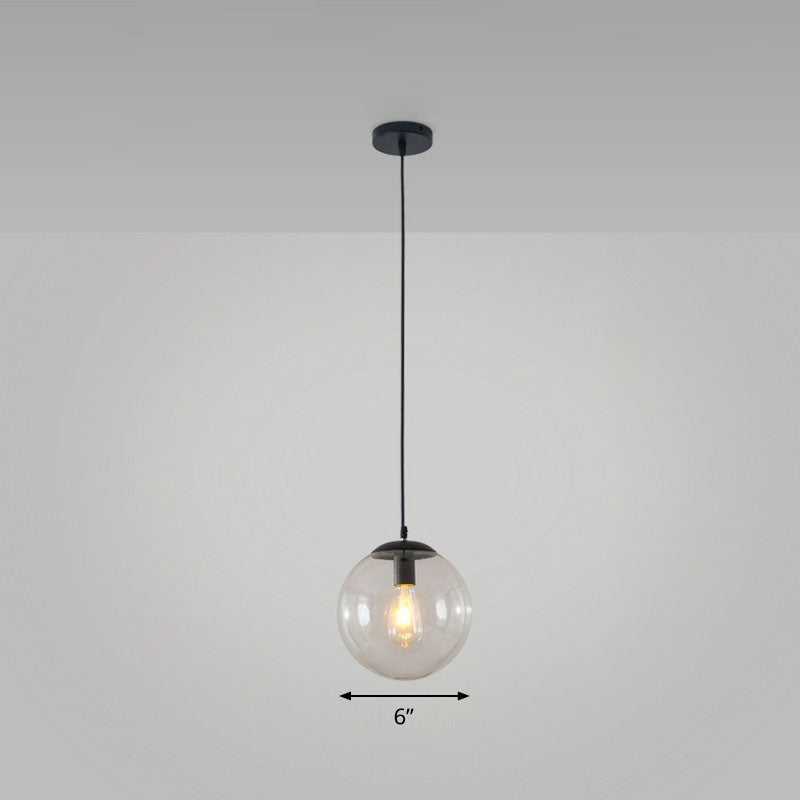 Sphere Restaurant Ceiling Suspension Lamp Glass Single-Bulb Simple Pendant Light in Black