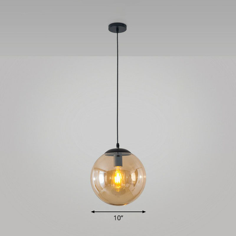 Sphere Restaurant Ceiling Suspension Lamp Glass Single-Bulb Simple Pendant Light in Black