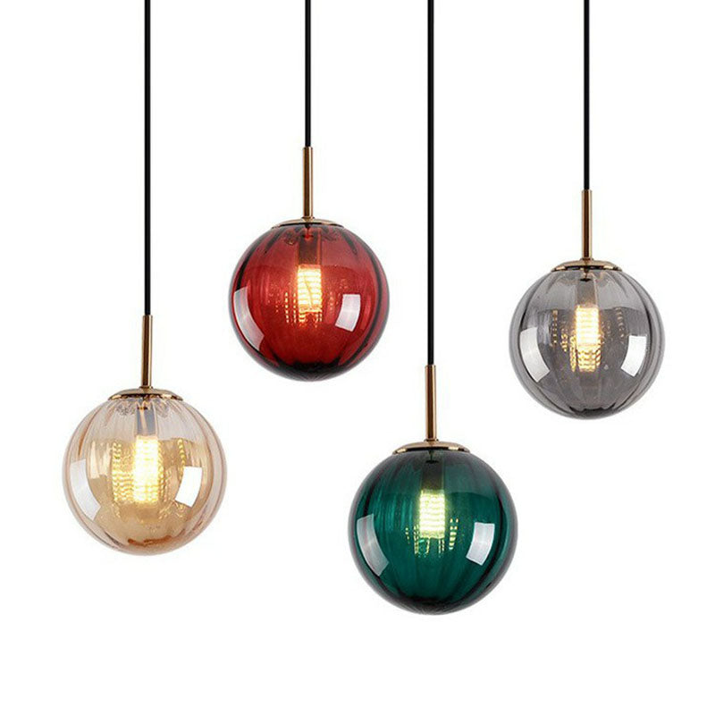 Multi-Color Glass Ball Pendulum Light Contemporary 1 Head Ceiling Pendant over Dining Table