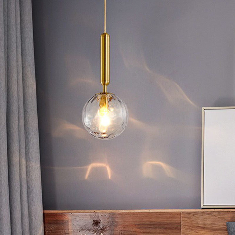 Ripple Glass Ball Pendant Lamp Postmodern 1 Head Gold Finish Hanging Ceiling Light