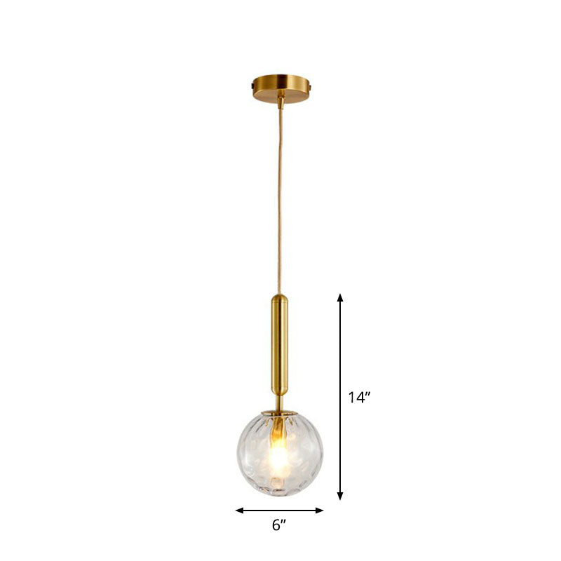 Ripple Glass Ball Pendant Lamp Postmodern 1 Head Gold Finish Hanging Ceiling Light