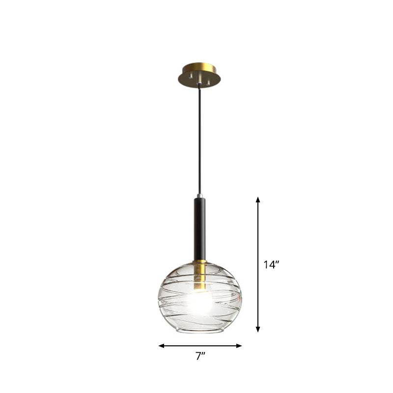 Moderne sferische hangende verlichting transparante textureerde glas met enkele eetkamer hanger in zwart