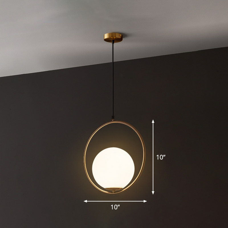 Globe Hanging Lamp Kit Postmodern Style White Glass 1-Head Gold Pendant Light for Restaurant