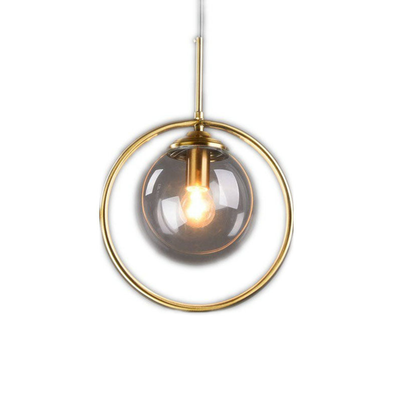Postmodernist Ball Shade Down Lighting Pendant Glass 1-Light Kitchen Hanging Light with Decorative Ring