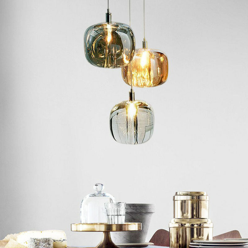 Pumpkin LED Pendant Lamp Creative Postmodern Mirror Glass Hanging Light for Cafe