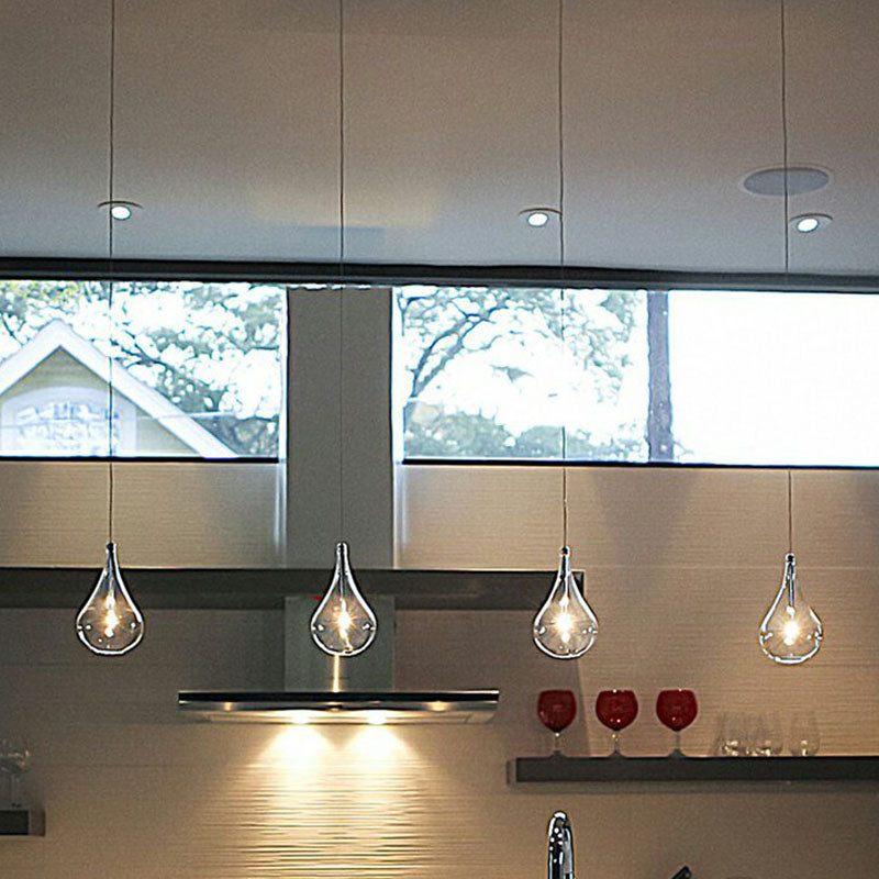 Water-Drop LED Pendant Lamp Minimalism Clear Glass Snack Bar Ceiling Light in Chrome