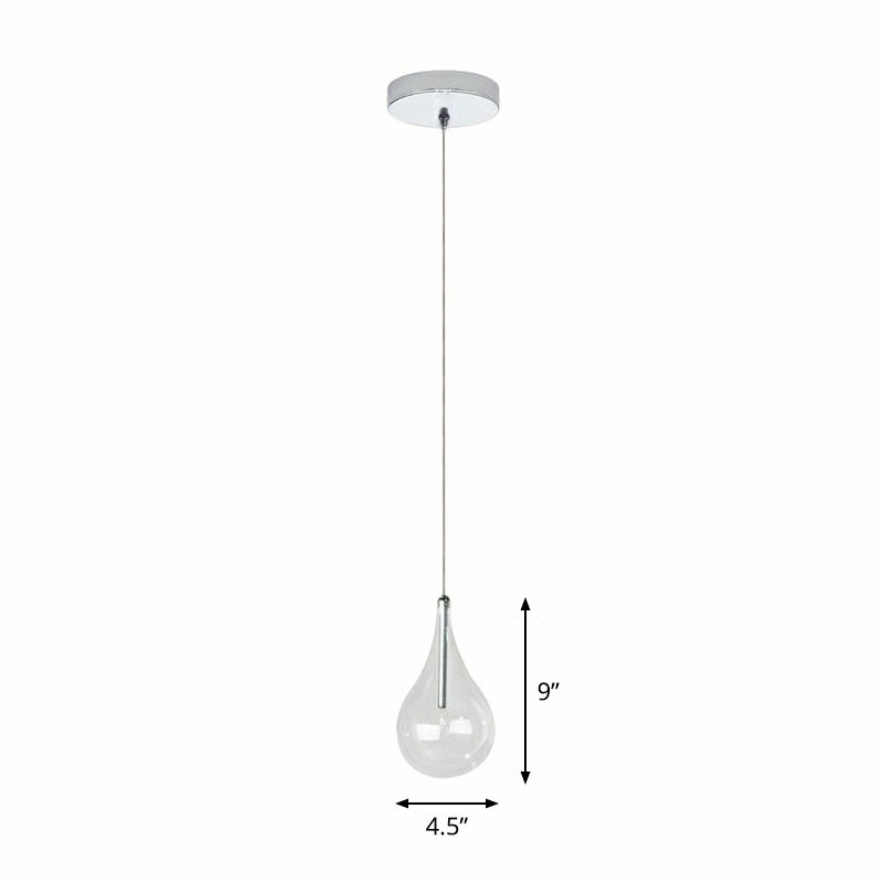 Water-Drop LED Pendant Lamp Minimalism Clear Glass Snack Bar Ceiling Light in Chrome