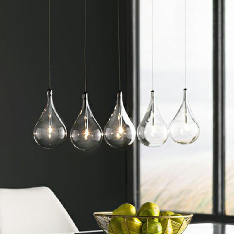 Water-Drop LED Pendant Lamp Minimalism Clear Glass Snack Bar Ceiling Light in Chrome