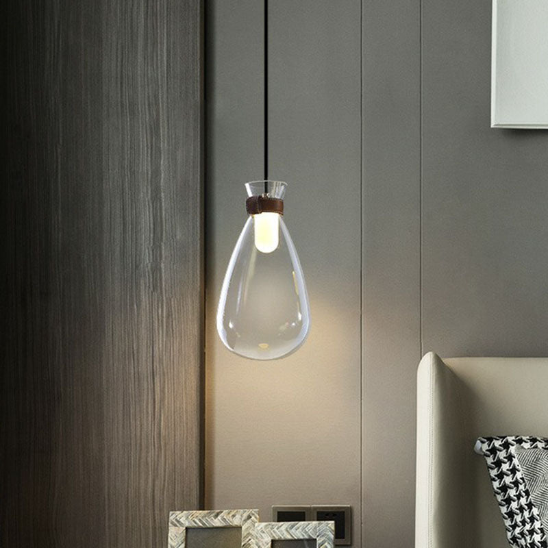 Regendruppel glas hangend licht minimalistisch 1-licht hangende verlichtingsarmatuur met lederen band